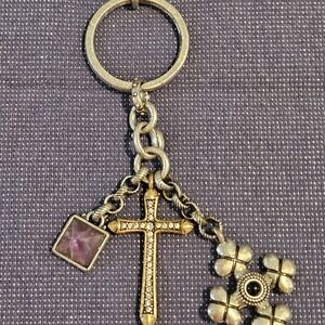 Lucky Brand Gold and Silver Keychain with Cross and Charms.New